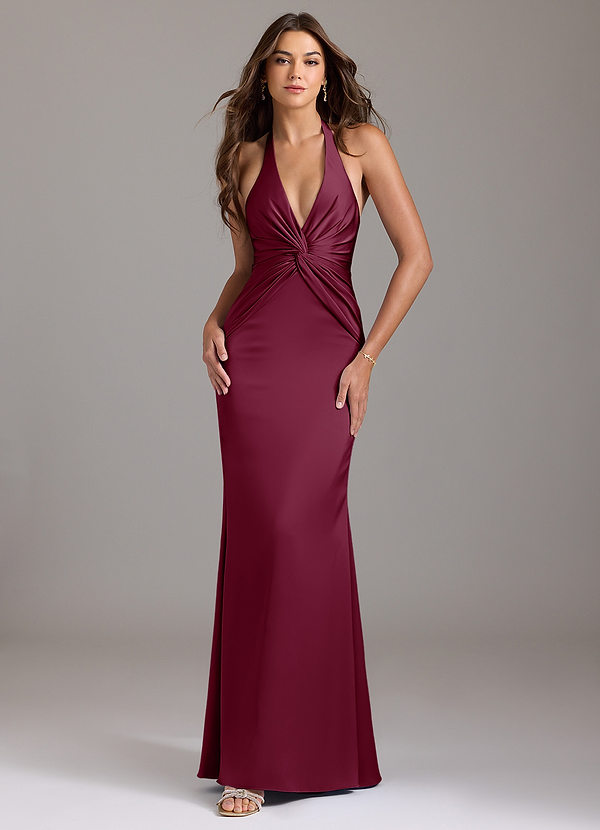 Azazie Valerie Bridesmaid Dresses Mulberry Mermaid Pleated Stretch Satin Dress image1