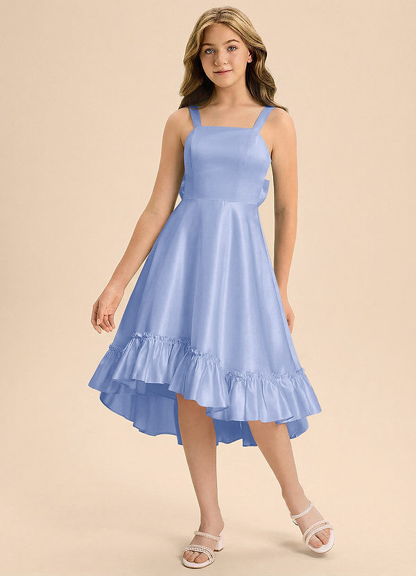 Azazie Bellina Junior Jurk van Stretch Satijn met A-Lijn Ruches Ijs image1