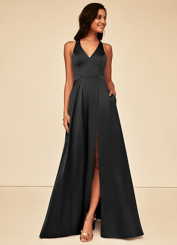 Black Azazie Ceria Stretch Satin Dress Bridesmaid Dresses Azazie