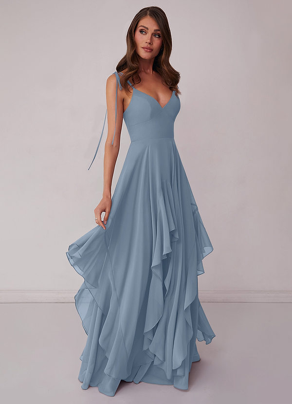 Lace Trim V-neck Chiffon A-Line Dress with Jacket Ocean Blue main image 1