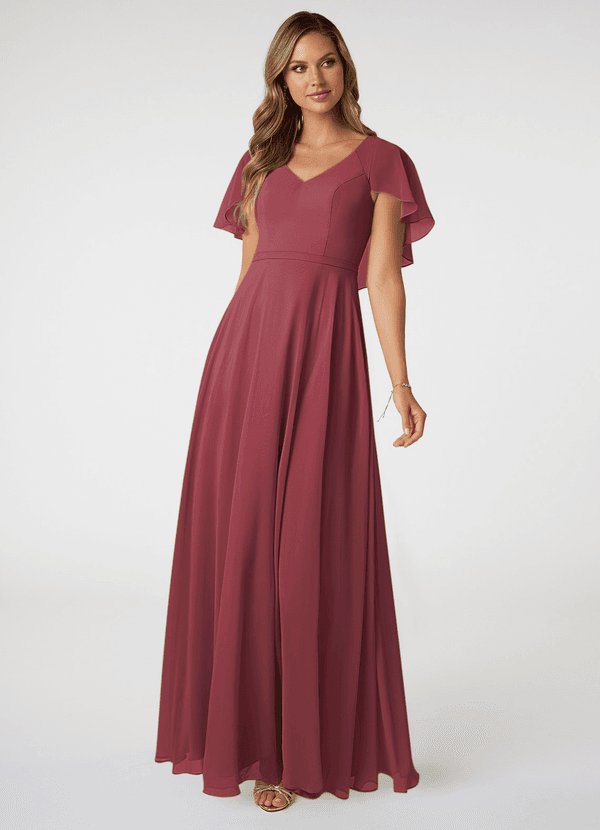 Azazie Jamie Bridesmaid Dresses Merlot A-Line Chiffon Dress image1