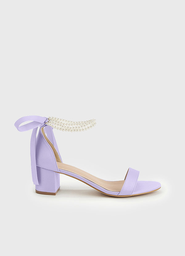 front Matching Color Matte Satin Pearl and Bow Open Toe Chunky Heel Sandals