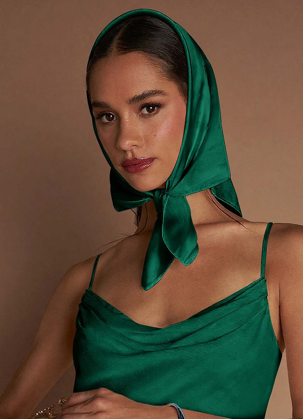 front Matching Color Floral Matte Satin Scarf