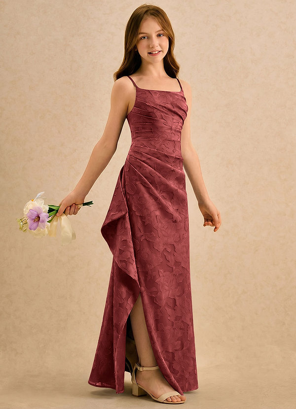 Azazie Cannoli Girls Formal Flower Girl Dresses Terracotta A-Line Pleated Floral Burnout Dress image1