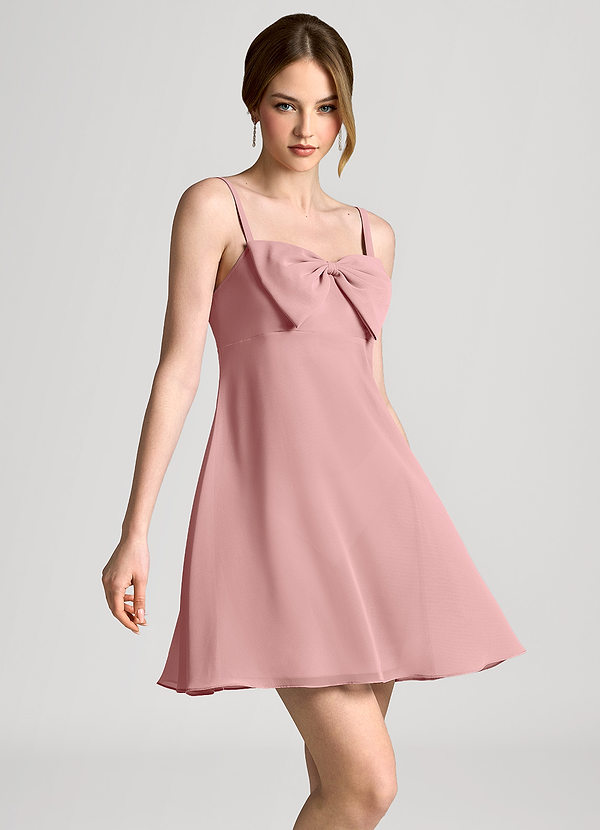 front Dusty Rose Chiffon Bow Mini Slip Dress