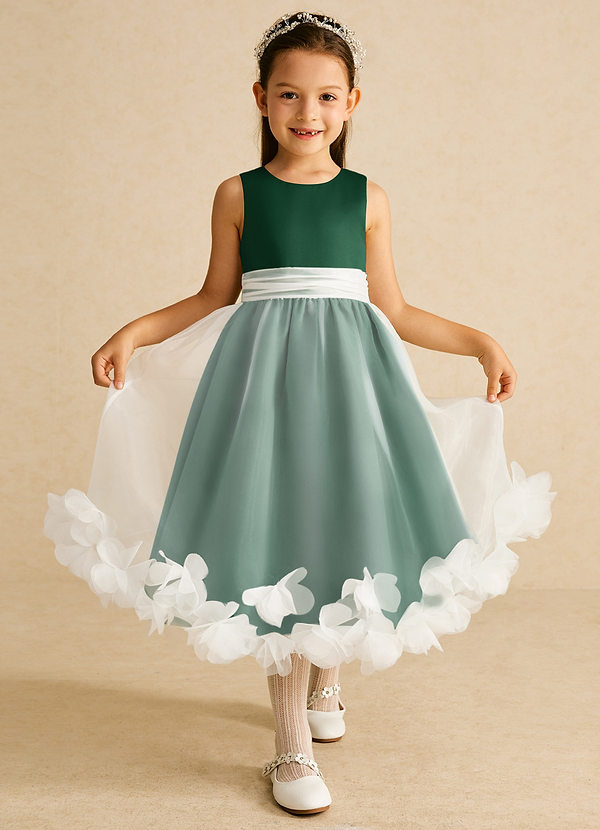 Azazie Stardust Blumenkinder Kleider A-Linie ärmellos Organza Kleid Dunkelgrün image1