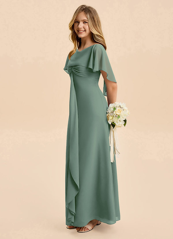 Azazie Selena Junior Eucalyptus A-Line Ruched Chiffon Dress image1