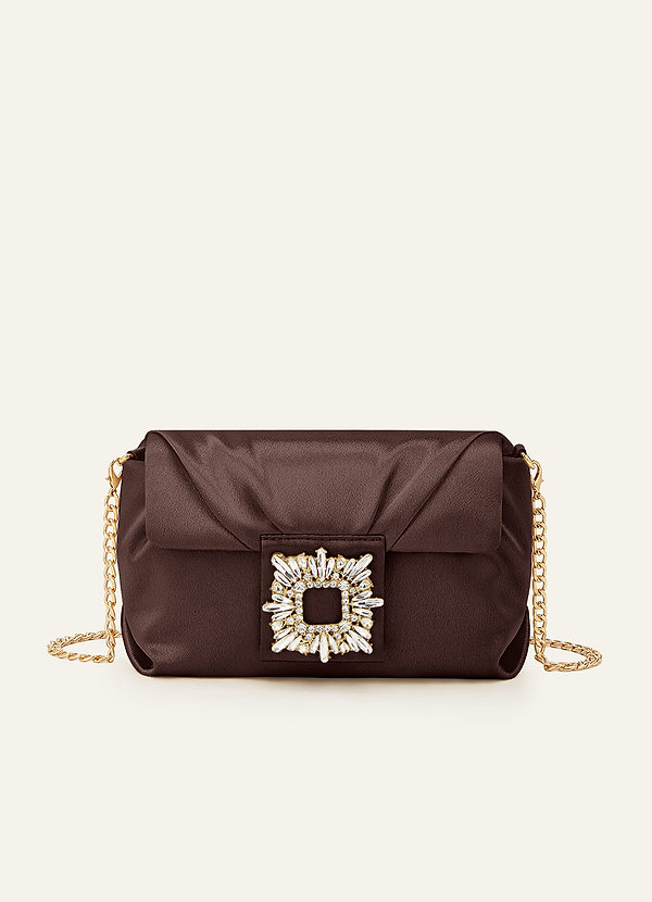 front Matching Color Stretch Satin Rhinestone Square Buckle Clutch