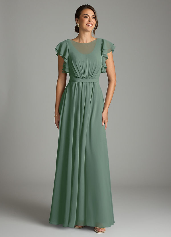 Azazie Daphne Modest Bridesmaid Dresses A-Line Ruffled Chiffon Floor-Length Dress image1