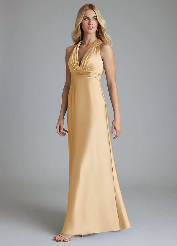 Azazie Raelynn Brudtärneklänningar Klä av A-Linje i Stretch Satin Plisserad Guld image1