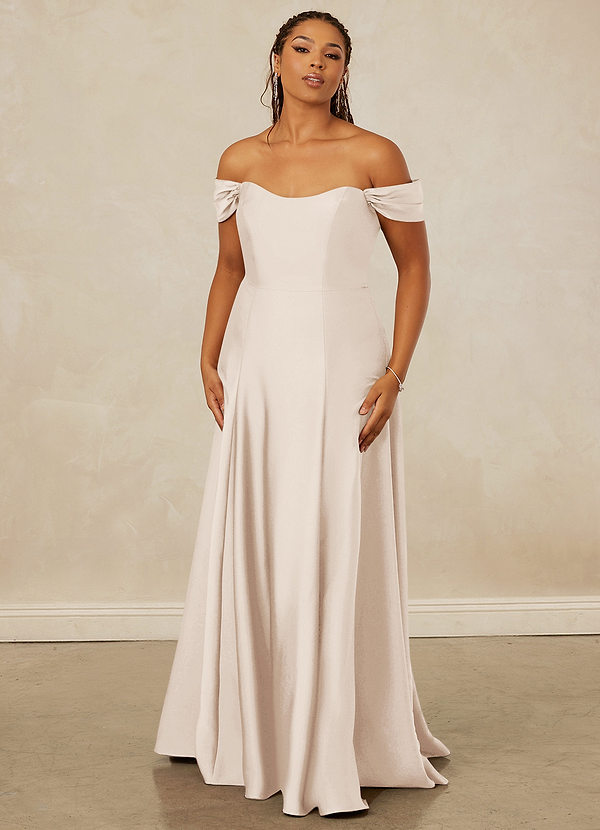 Christian Siriano Bridal for Azazie 1002 Robes Demoiselle d'honneur Robe Trapèze Convertible en Satin extensible Épaule décolletée Albâtre Blanc image1