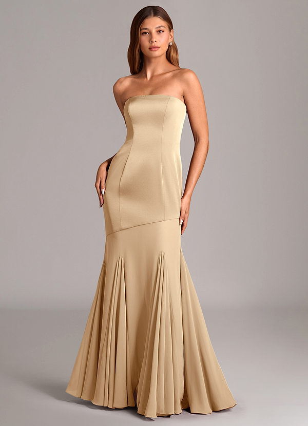 Azazie Uma Robes Demoiselle d'honneur Robe Sirène Convertible en Mousseline de soie Sans bretelles Champagne image1