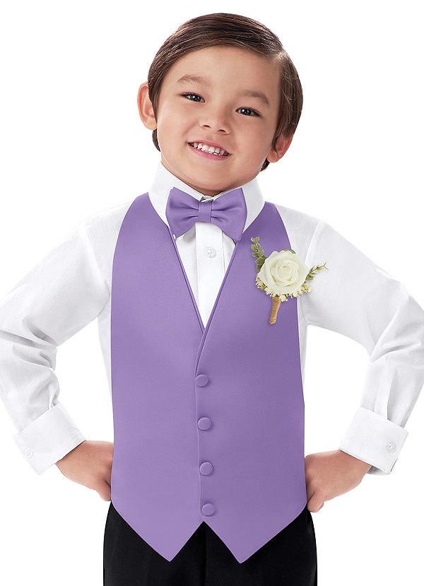 front Boy's Matte Satin Vest & Bow Tie & Boutonniere Set