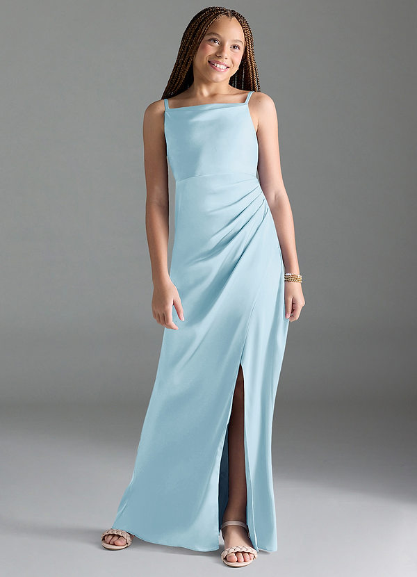 Azazie Leonis Junior A-Linie Plissee Stretch-Satin Kleid Himmelblau image1