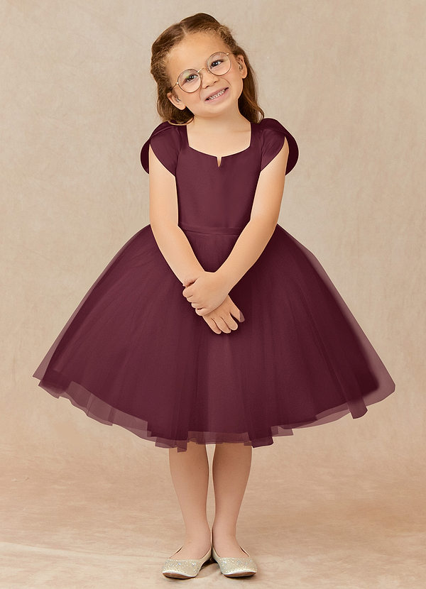 Azazie Malinda Flower Girl Dresses Ball-Gown Tulle Knee-Length Dress with Sleeves image1