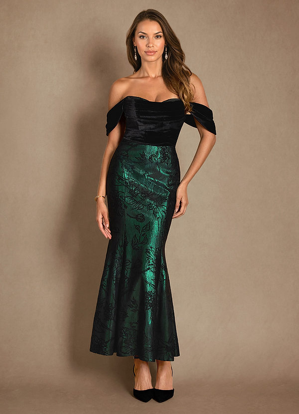 Azazie Kaith Mother of the Brides Dresses Emerald Black Mermaid Sweetheart Neckline Metallic Lamé Dress image1
