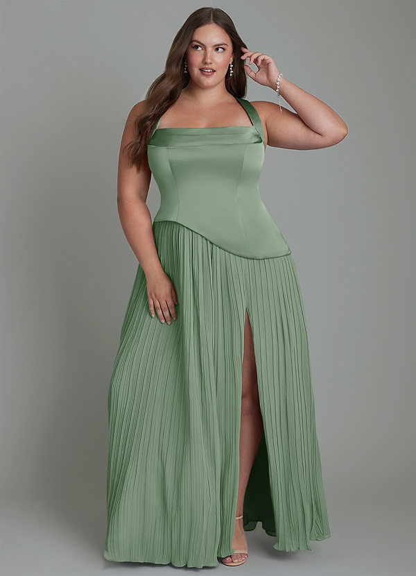 Azazie Stephanie Brudtärneklänningar Klänning av A-linje i Stretch Satin Plisserad Matcha image1