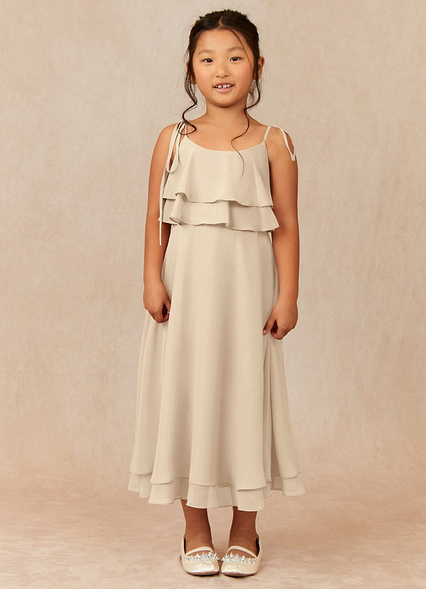 Azazie Temi Flower Girl Dresses Champagne A-Line Spaghetti Strap Chiffon Dress image1