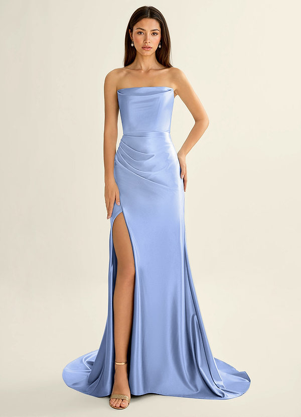 Philomena Bleu Clair Robe de bal sirène en satin stretch corsetée image1