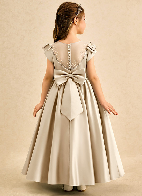 Azazie Toffee Robes de cortège enfant Robe Robe de bal en Mat Satiné Nœud Champagne image1