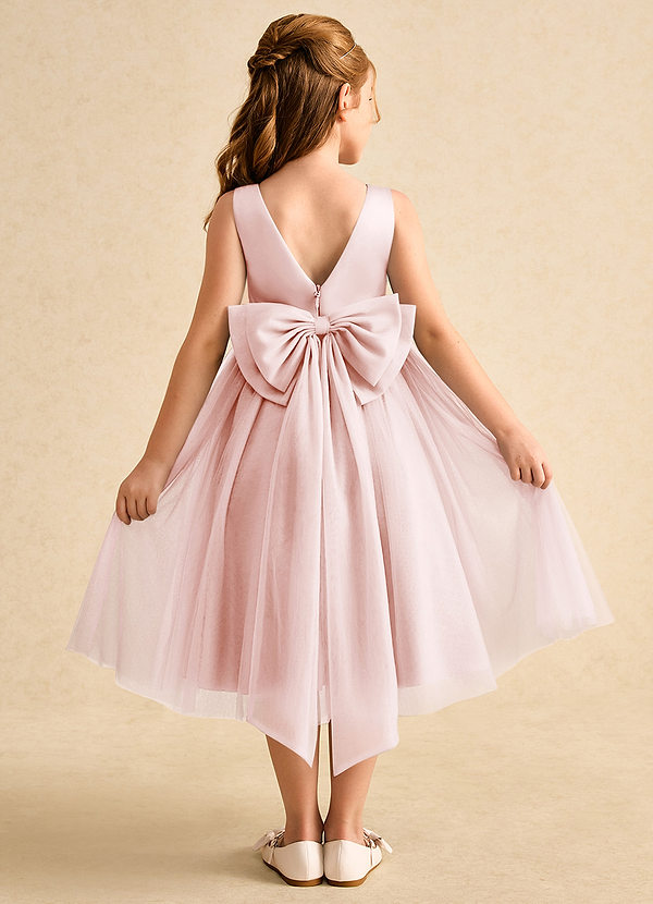 Azazie Winnie Flower Girl Dresses Vestir Rosa Corado de Tule de Vestido de baile com Arco image1