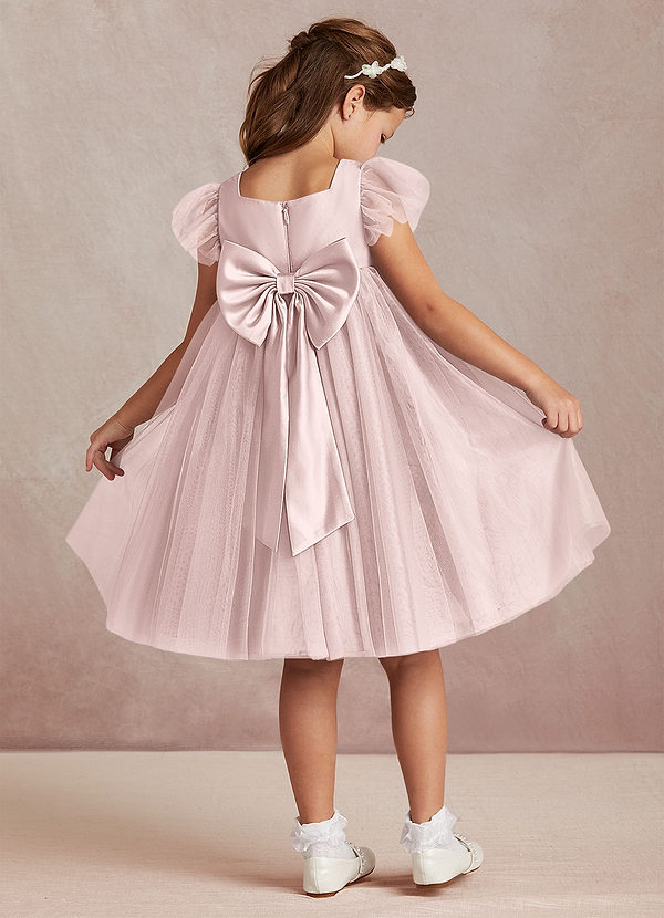 Azazie Kalio Flower Girl Dresses Blushing Pink A-Line with Sleeves Tulle Dress image1