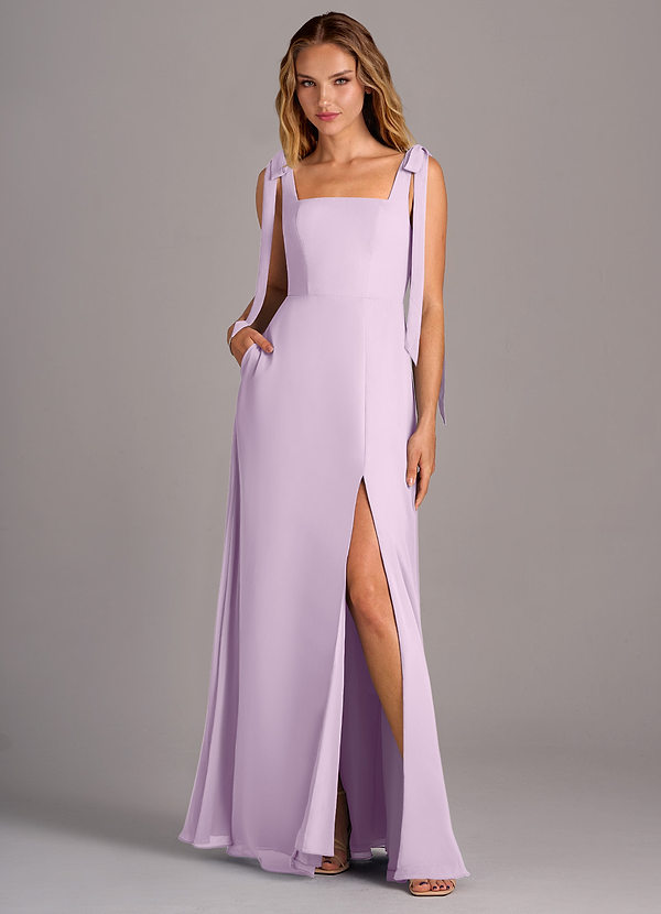 Azazie Debra Bridesmaid Dresses Frosted Lilac A-Line with Pockets Chiffon Convertible Dress image1