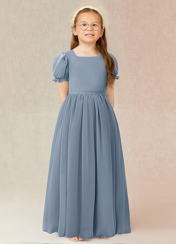 Azazie Joss Flower Girl Dresses Dusty Blue A-Line with Sleeves Chiffon Dress image1