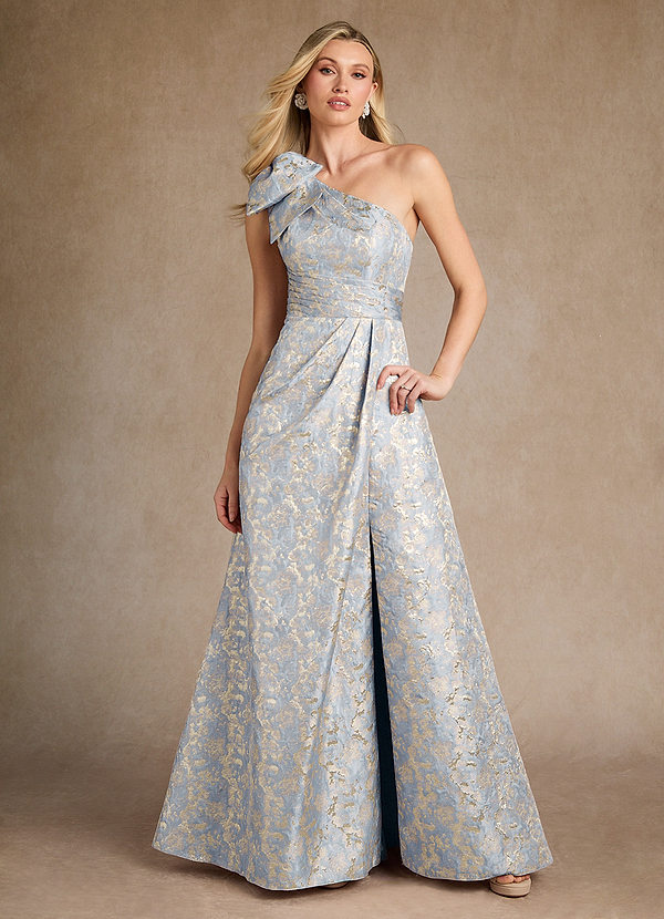 Azazie Easton Mother of the Brides Dresses Dusty Blue A-Line One Shoulder Jacquard Dress image1