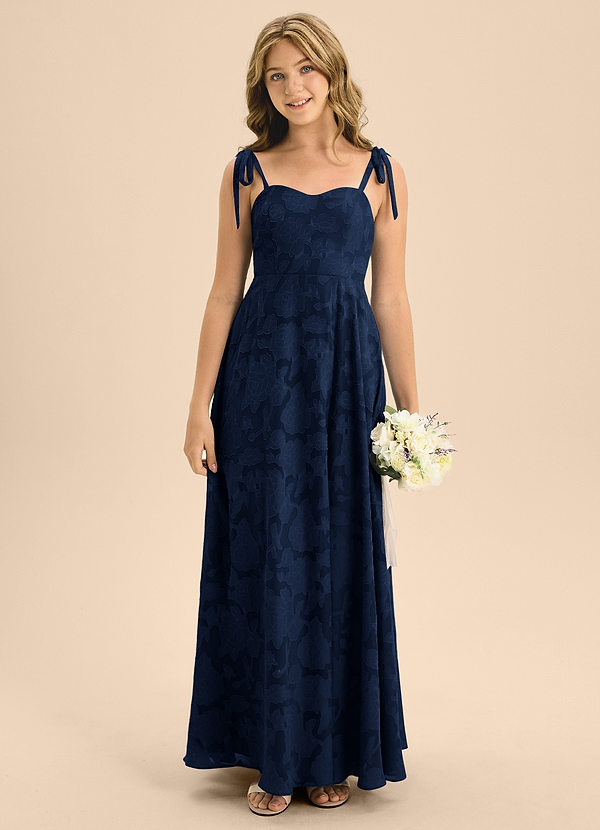 Azazie Rosey Junior Dark Navy A-Line Sweetheart Neckline Floral Burnout Dress image1