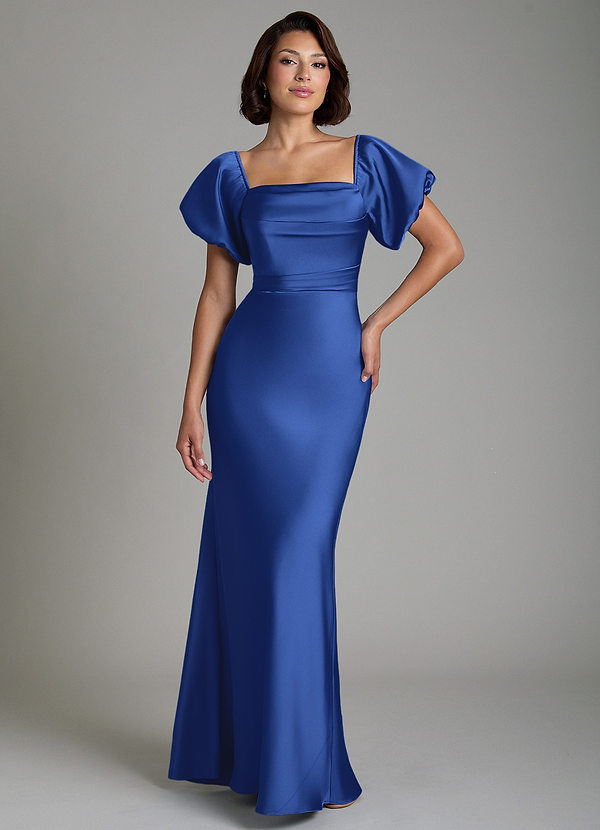 Azazie Lea Bridesmaid Dresses Royal Blue Mermaid Off the Shoulder Stretch Satin Convertible Dress image1