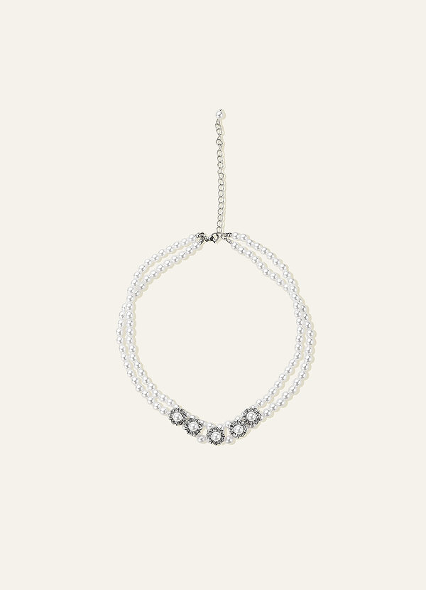 front Double Pearl Floral Choker Necklace