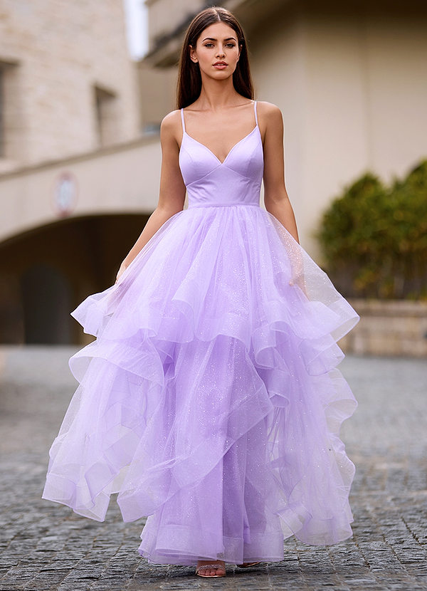 Phoria Lilac Glitter-Tulle Ruffles Prom Dress image1