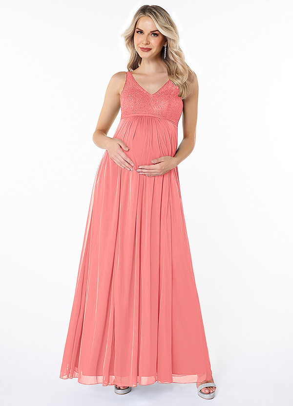 Azazie Andrea Abiti da damigella premaman Abito A-Line Plissettato Maglia Lunghezza del piano image1