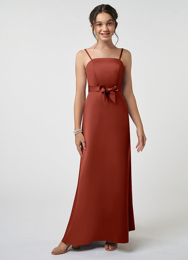 Azazie Anina Junior Robe Trapèze en Satin extensible Arc Terracotta image1