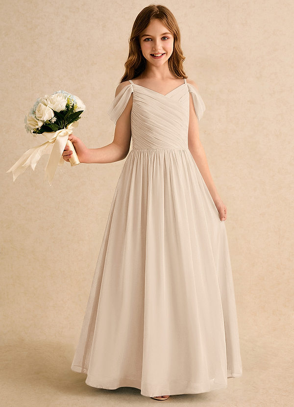 Azazie Chelo Junior Formal Abiti da Ragazza di Fiori Abito A-Line in Chiffon Plissettato Alabastro Bianco image1