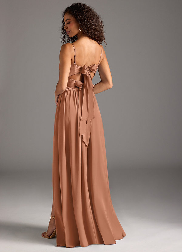 Azazie Zeya Bridesmaid Dresses Bronzer A-Line Pleated Stretch Satin Dress image1
