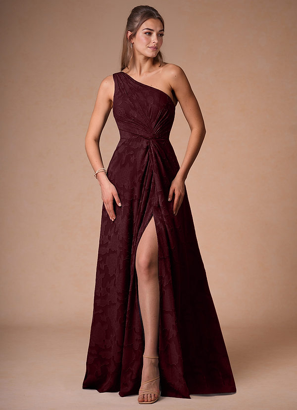 Hermosa Wine A-Line One Shoulder Stretch Satin Dress image1