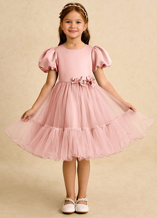 Azazie Cocoa Vestidos de Niña de Flores Vestido de Rosetón de Tul de Princesa con Plisado image1