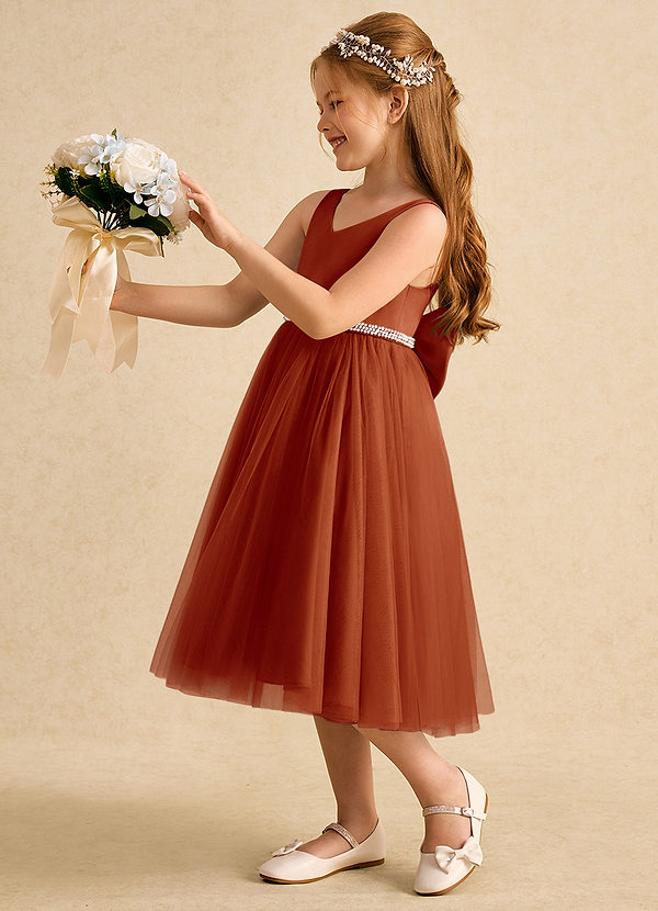 Azazie Firefly Vestidos de Niña de Flores Vestido de Pimenton de Satin Mate de Corte En A con Lazo image1