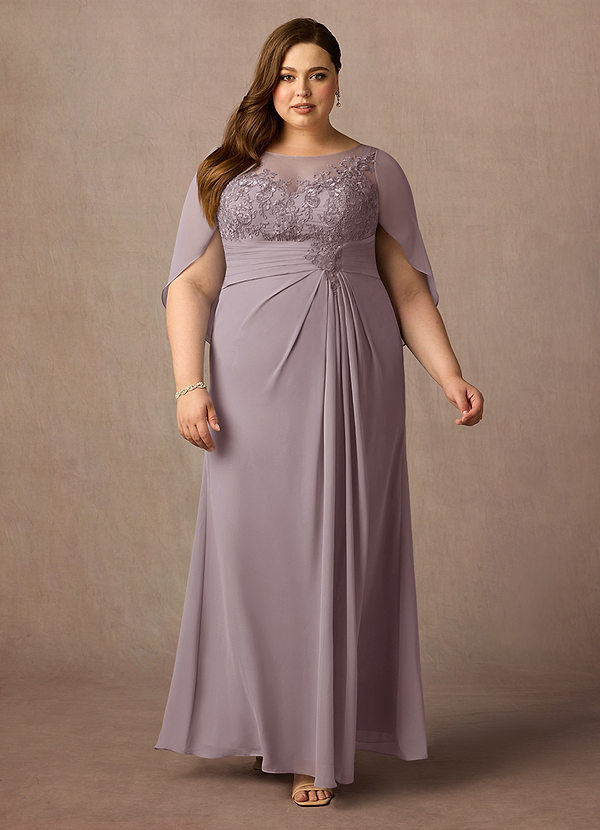 Azazie Hera Brautmutterkleider A-Linie Spitzen-Capelet Chiffon Kleid Dämmerung image1