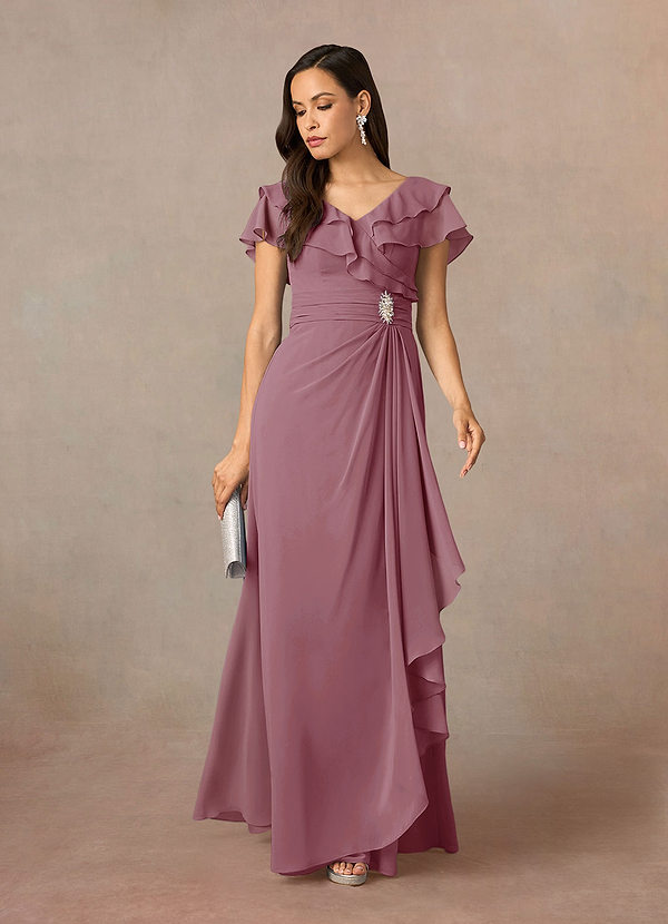 Azazie Snapdragon Vintage Mauve A-Line V-Neck Ruched Chiffon