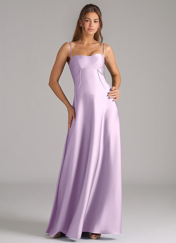 Azazie Valentine Suknie dla druhen Linia A Gorset Satyna elastyczna Do ziemi Sukienka image1