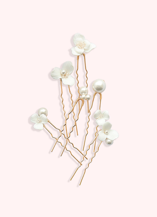 front Ceramic Flower Pearl Hairpin