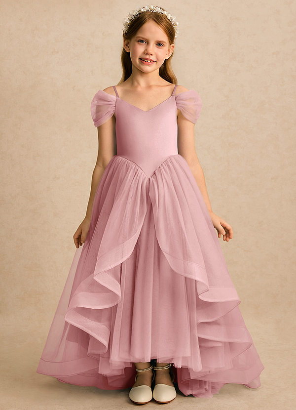 Azazie River Flower Girl Dresses Dusty Rose A-Line Pleated Tulle Dress image1