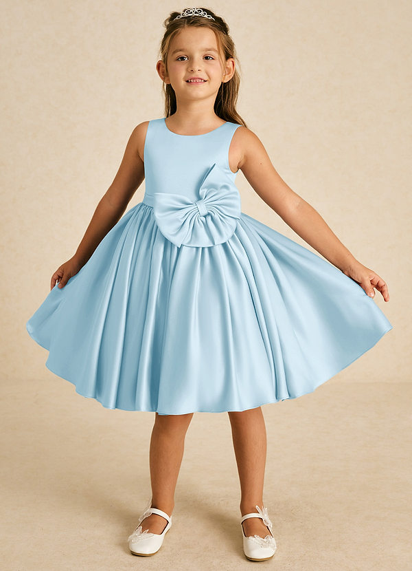 Azazie Apple Flower Girl Dresses Sky Blue A-Line Bow Matte Satin Dress image1