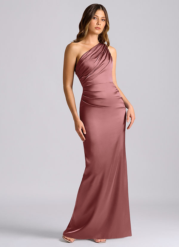 Azazie Akilah Brudtärneklänningar Klä av Sjöjungfru i Stretch Satin Ena axeln Ametist image1