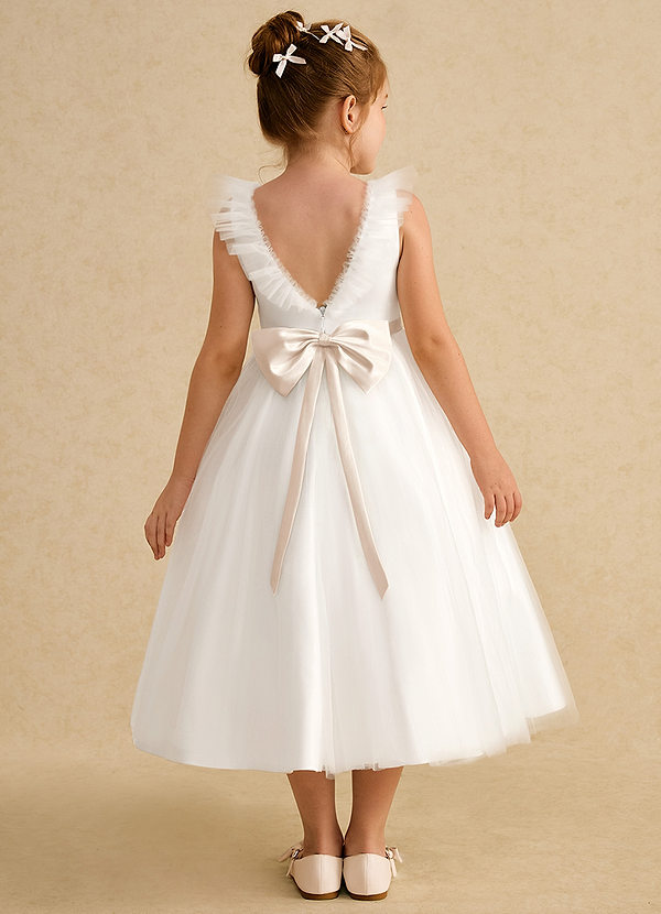 Azazie Amber Flower Girl Dresses Ivory White Alabaster A-Line Bow Tulle Dress image1