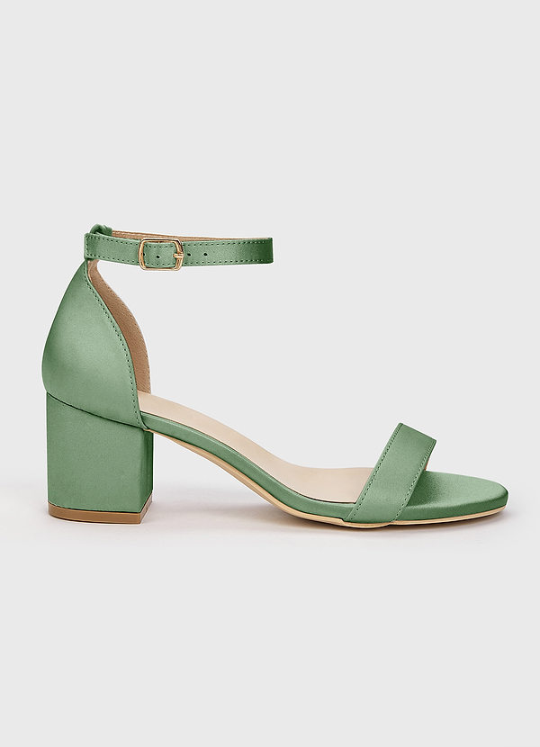 front Matching Color Matte Satin One Strap Buckle Block Heel Sandals