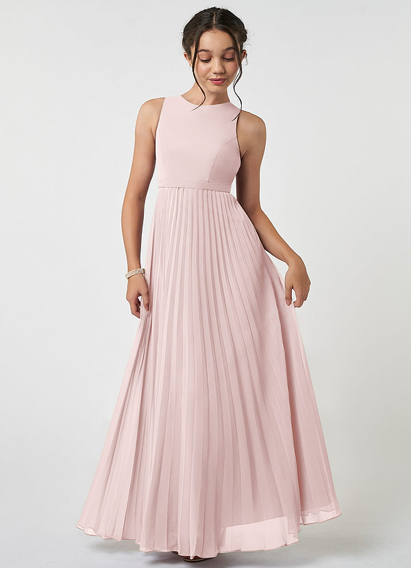 Azazie Lindie Junior A-Linie Plissee Chiffon Kleid Zartrosa image1